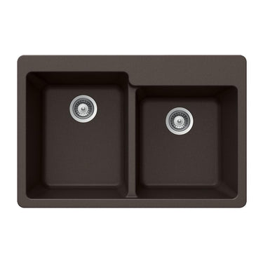 Houzer MOCHA Quartztone Series Granite Topmount 60/40 Double Bowl Kitchen Sink, Mocha Kitchen Sink - Topmount Houzer